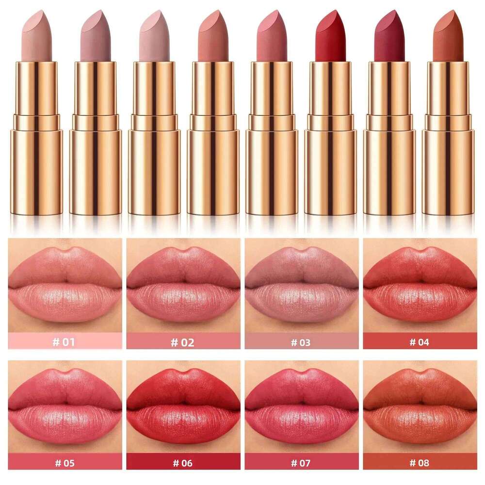 Long Lasting Moisturizing Velvet Lipstick Waterproof Non Stick Cup Creamy Nourish Cover Lip Line Glossy Golden Mud Formula W260311