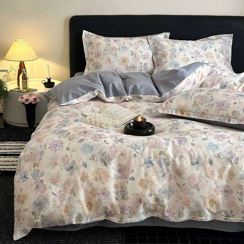 60S Long Staple Cotton Satin Bedding Sets Digital Printed Quilt Cover Set Skin Friendly Ultra Soft Bedclothes for All Seasons H260312