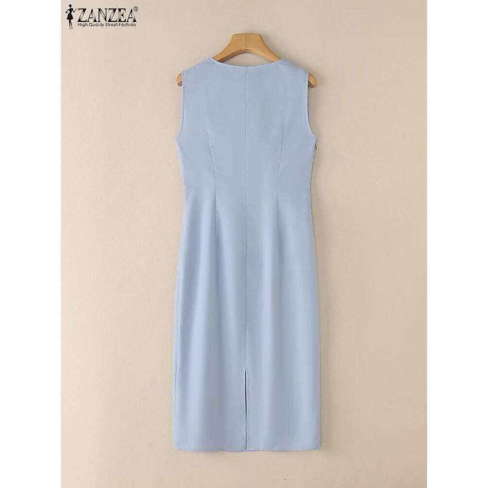 ZANZEA Elegant V Neck Sheath Dress Summer Women Sleeveless Slim Fit Party Vestido 2025 Fashion Work OL Pencil Dresses Back Split C260312