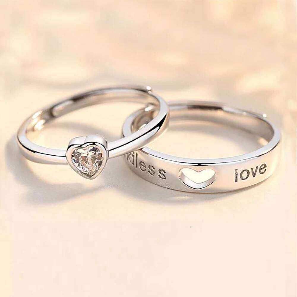 1 Pair Adjustable Heart-Shaped Couple Ring Copper Plated Platinum Men Women Finger Jewelry Drop Shipping Valentine's Gift W260312