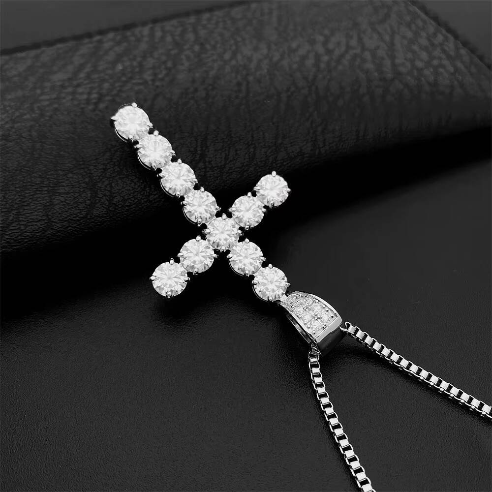 High Quality Hip Hop Rapper Fine Jewelry 925 Sterling Silver Fully Iced Out VVS Moissanite Cross Charm Pendant for Men