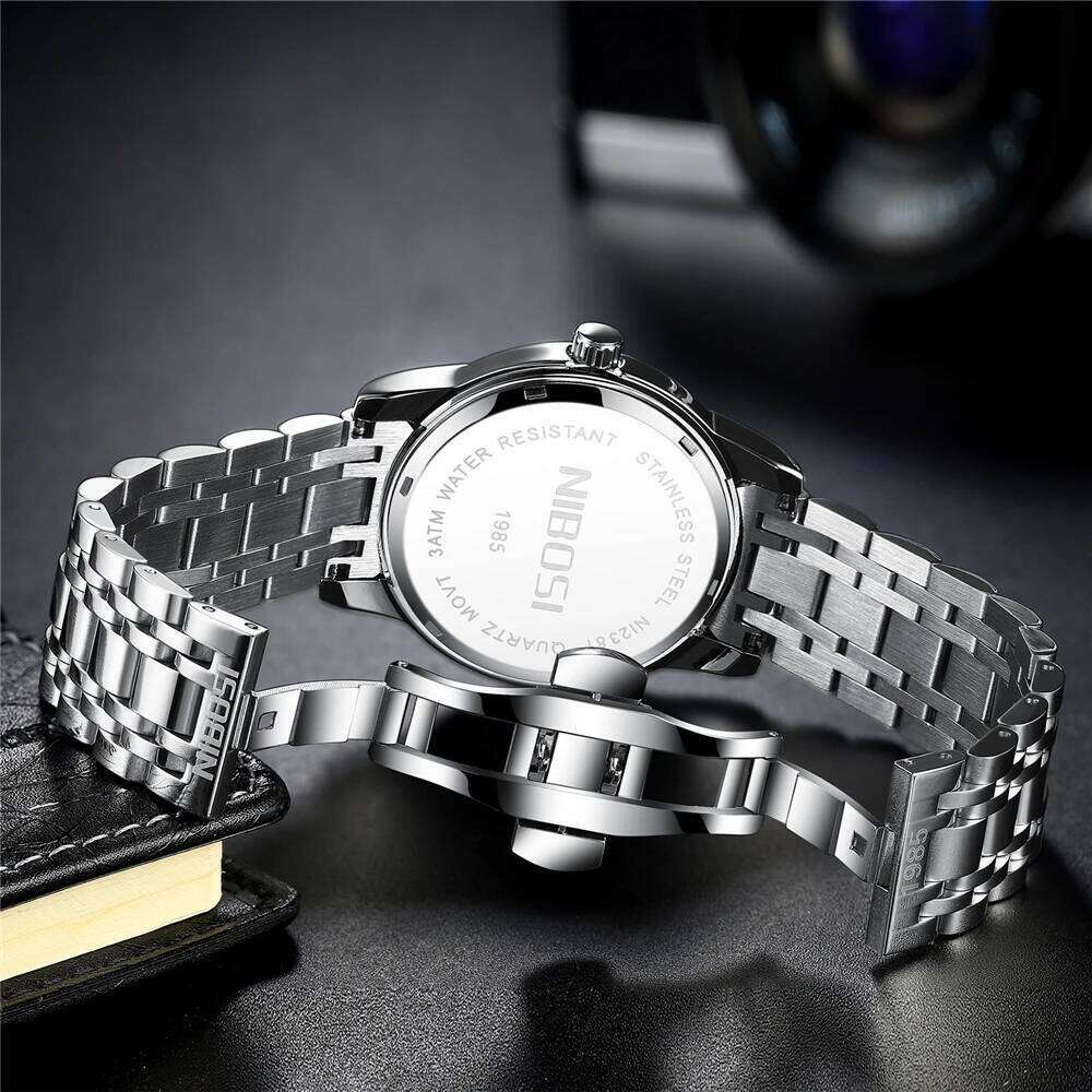 NIBOSI Analog Quartz for Diamond Week-Date Men's Stainless Steel Waterproof Business Watch Men Reloj
