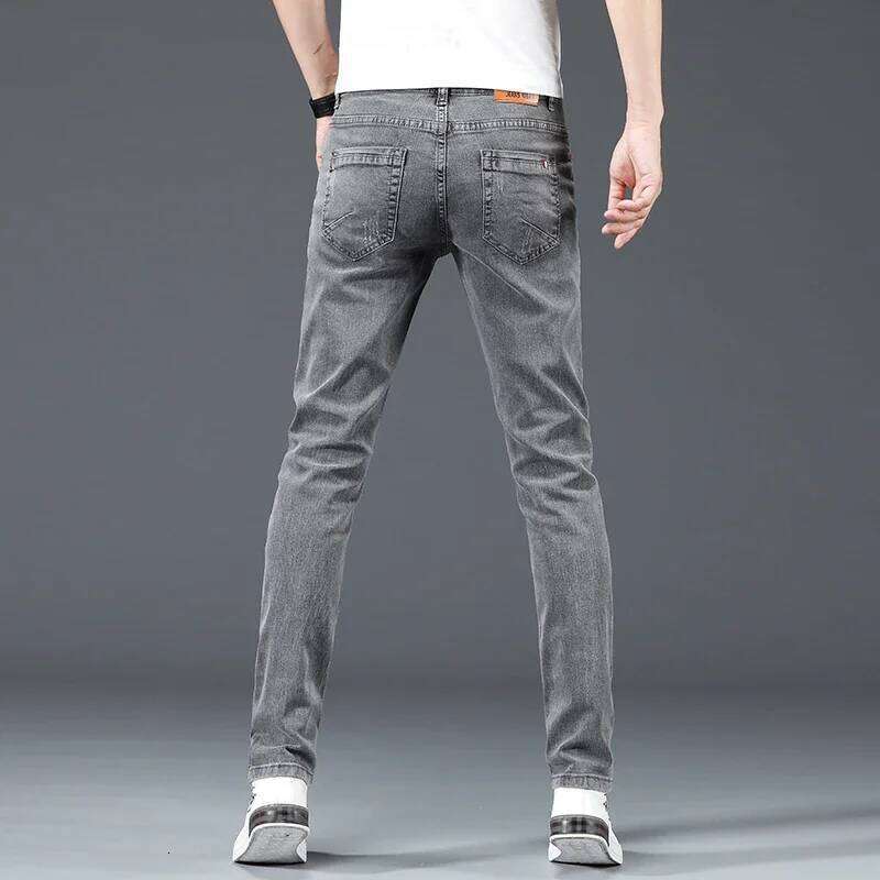 New Men's Cotton Business Casual Skinny Jeans Trendy Fashionable Stretch Straight Slim Denim Trousers Male Blue Grey 26Y0312