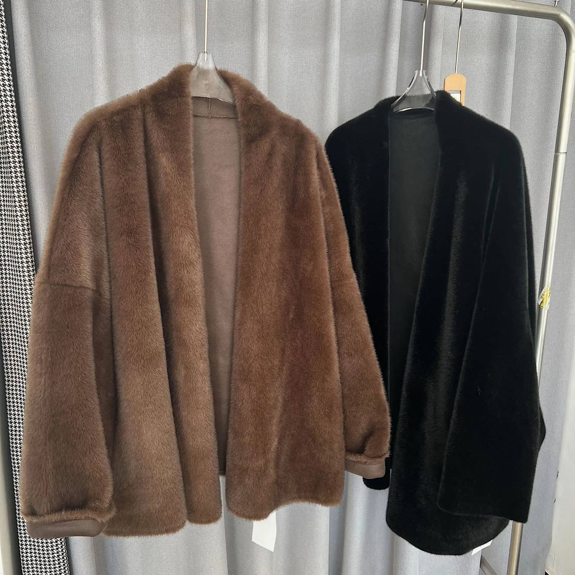 Maxi Faux Fur Coats Women Mid Length Coat Elegant Splice Thick Warm Y2k Open Stitch Loose Mom Autumn Winter Streetwear