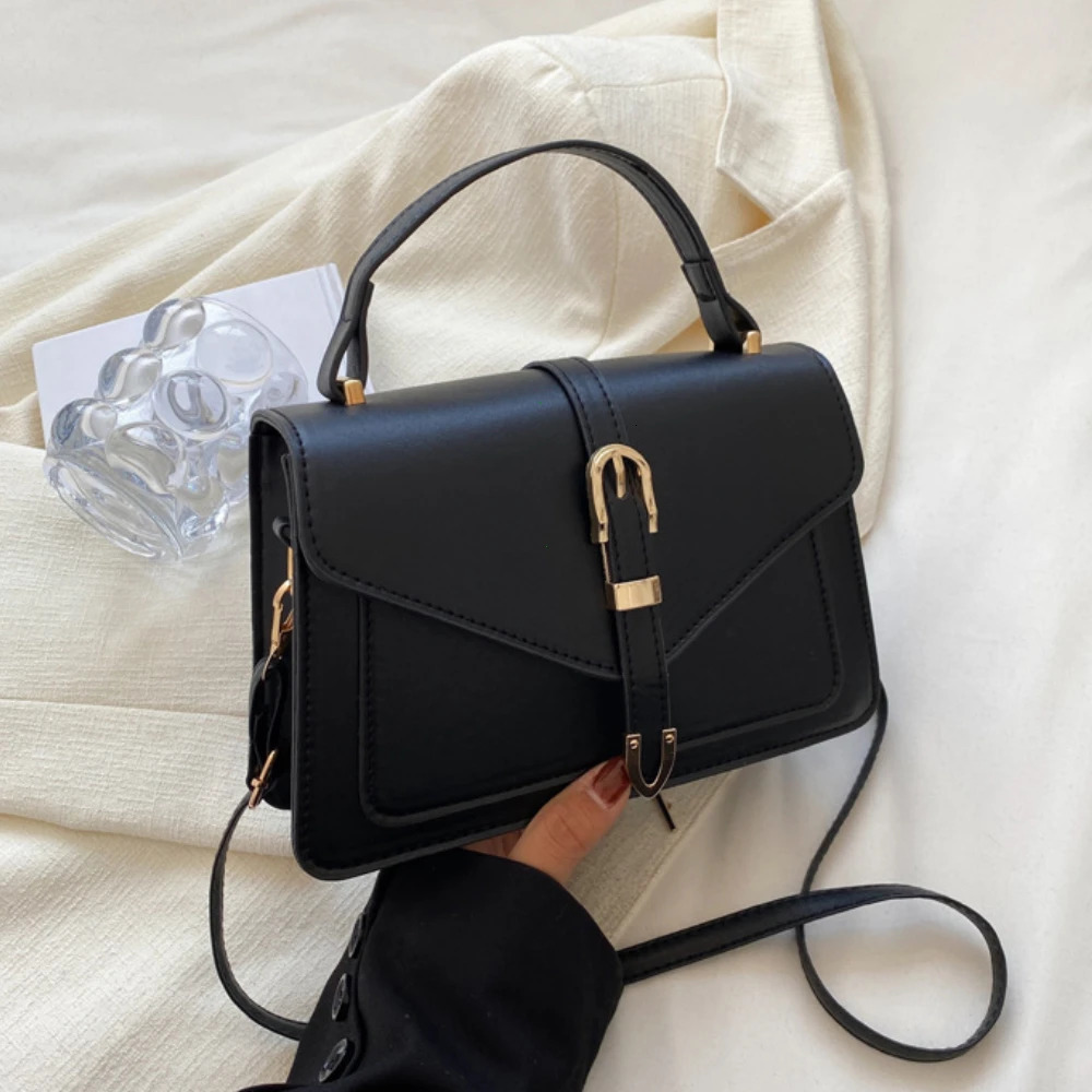Fashionable Minimalist Crossbody Bag with Top Handle and Flap for Women Solid Color Square Purse Simple n Womens 260227