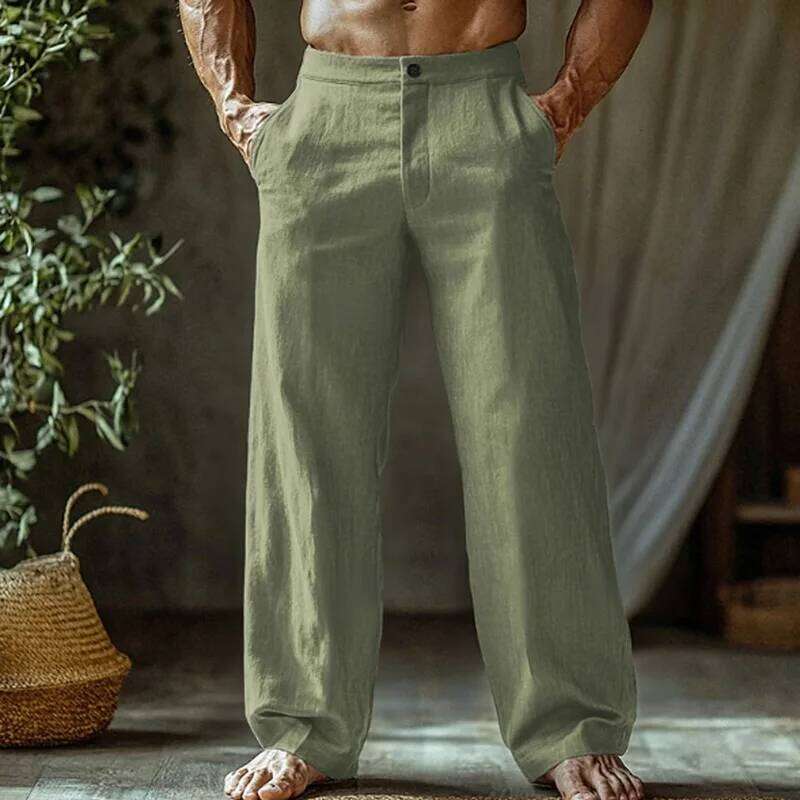 and Linen Beach Loose Straight Leg Breathable Casual Cotton Pants, Men's Jogging Pants