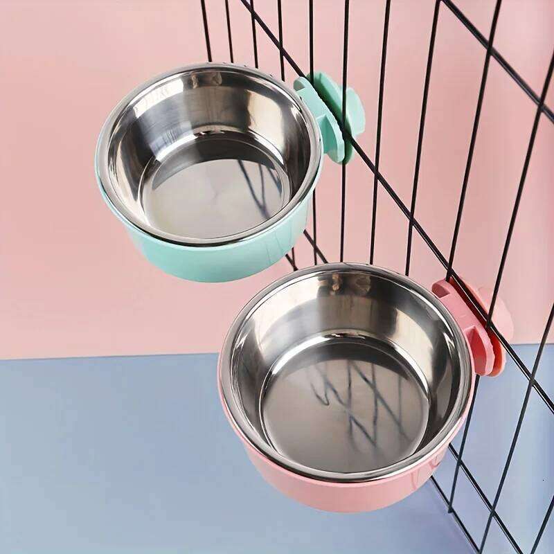 anti-tip Fixed Hanging Dog Cage Stainless Steel Drinking Bowl Pet Supplies 26Y0312