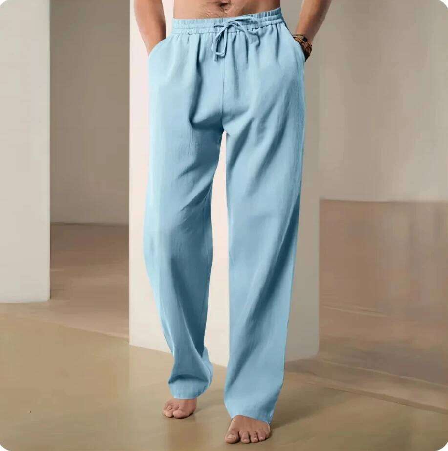 Cotton and summer straight casual quick drying sports men wide leg oversized linen pants 2025 new item