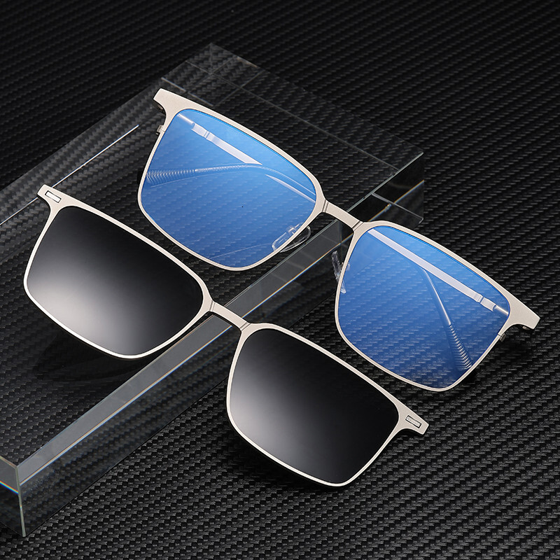 Magnetic clip-on multifunctional flat square frame polarized men's sunglasses, trendy sun protection outdoor glasses