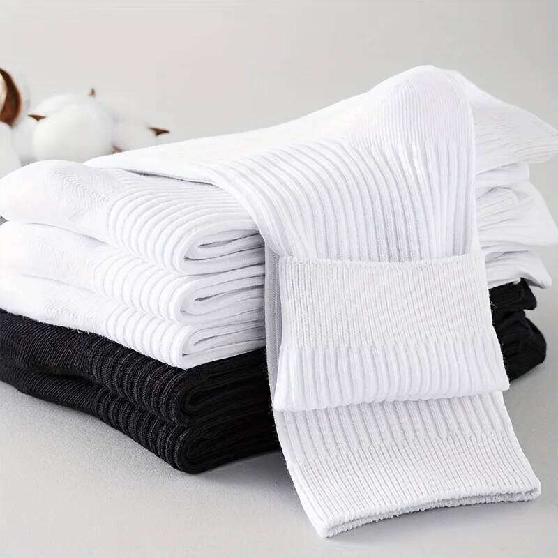 6 Pairs of Men's Pure Color Vertical Pattern Mid-Calf Socks, Versatile Black Socks for Business All Seasons, Breathable Z260312