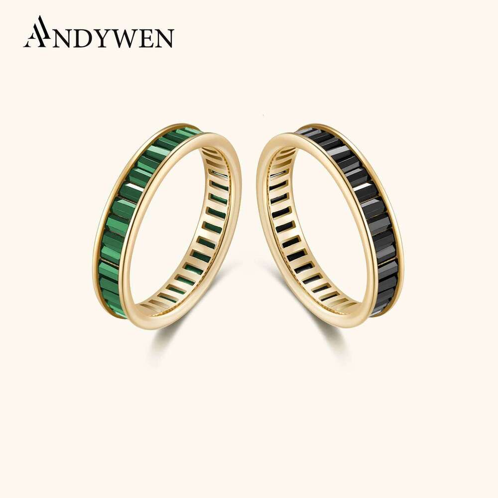 ANDYWEN 925 Sterling Silver Anillo Zircon Pave Rings Green Black Jewelry Gift Women Rock Punk Jewellry 2021 Round H260312