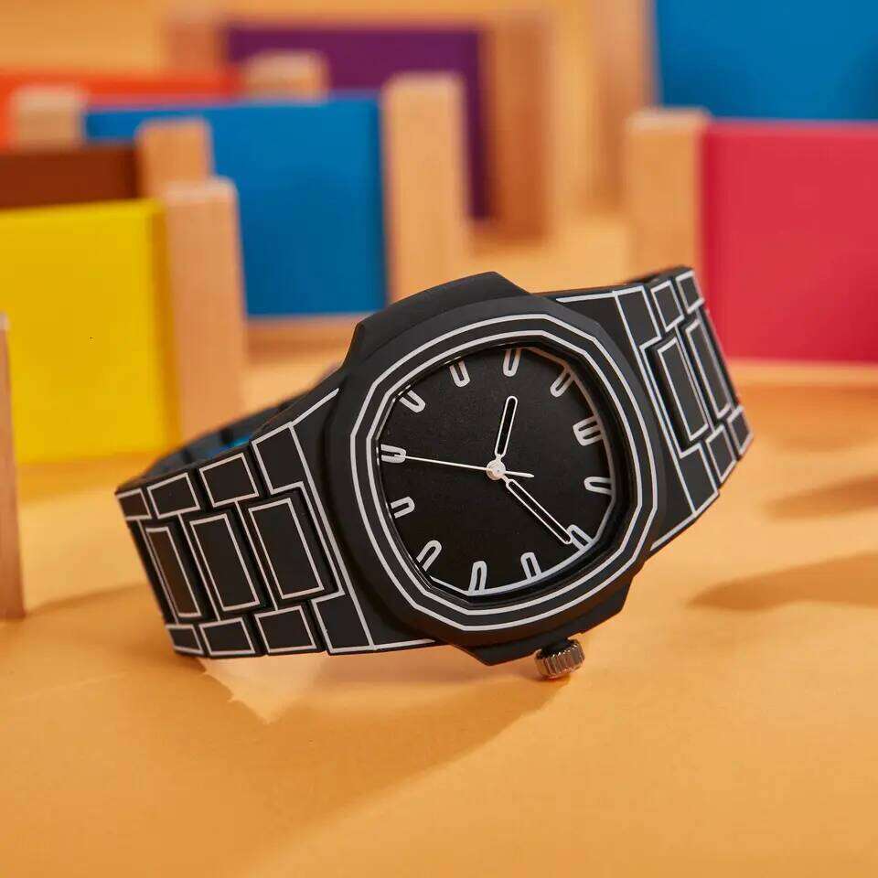2025 New Fashionable Creative Men's Women's Watches Printed Lines Painting Design Octagonal Waterproof Quartz Watch Reloj