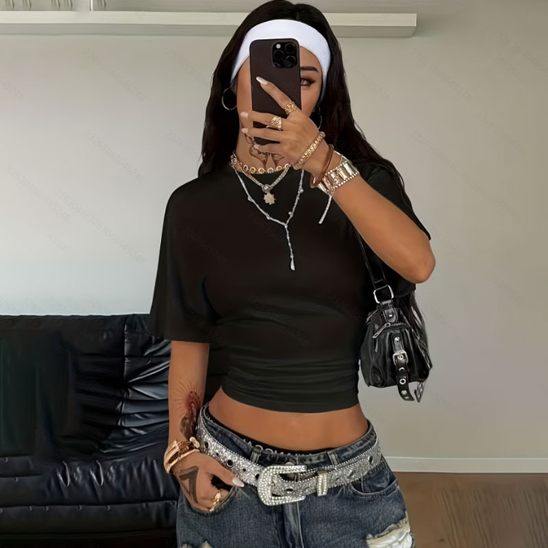 Ladies Fashion Crew Neck Short Sleeve T Shirt Comfortable Loose Fit Casual Summer Tops for Daily Wear and Going Out