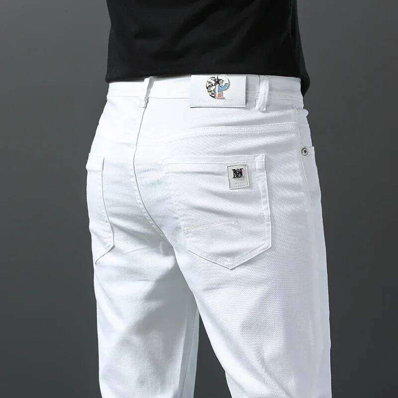 Spring Summer New 98%Cotton Men's Slim Jeans Straight Casual Fashion Pencil Pants High Quality Trousers Male Clothes White 26Y0312