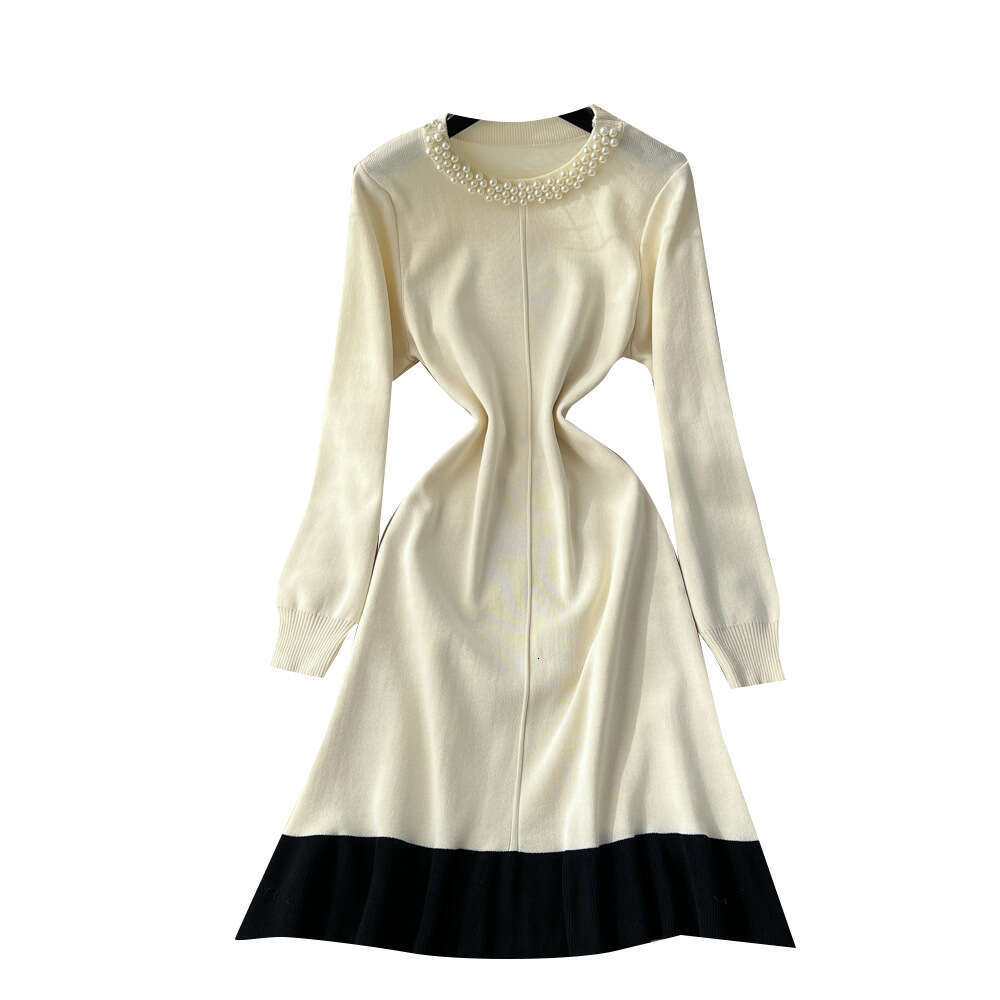 2026 French A17 Elegant High End Dress Round Neck Color blocked Ruffle Bottom and Waist Designer