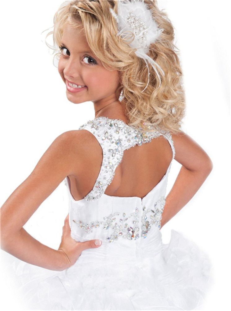 Flower Girls Wedding Party Ball Kids Firts Holy Communion White Gowns Children Halter Pageant Dress