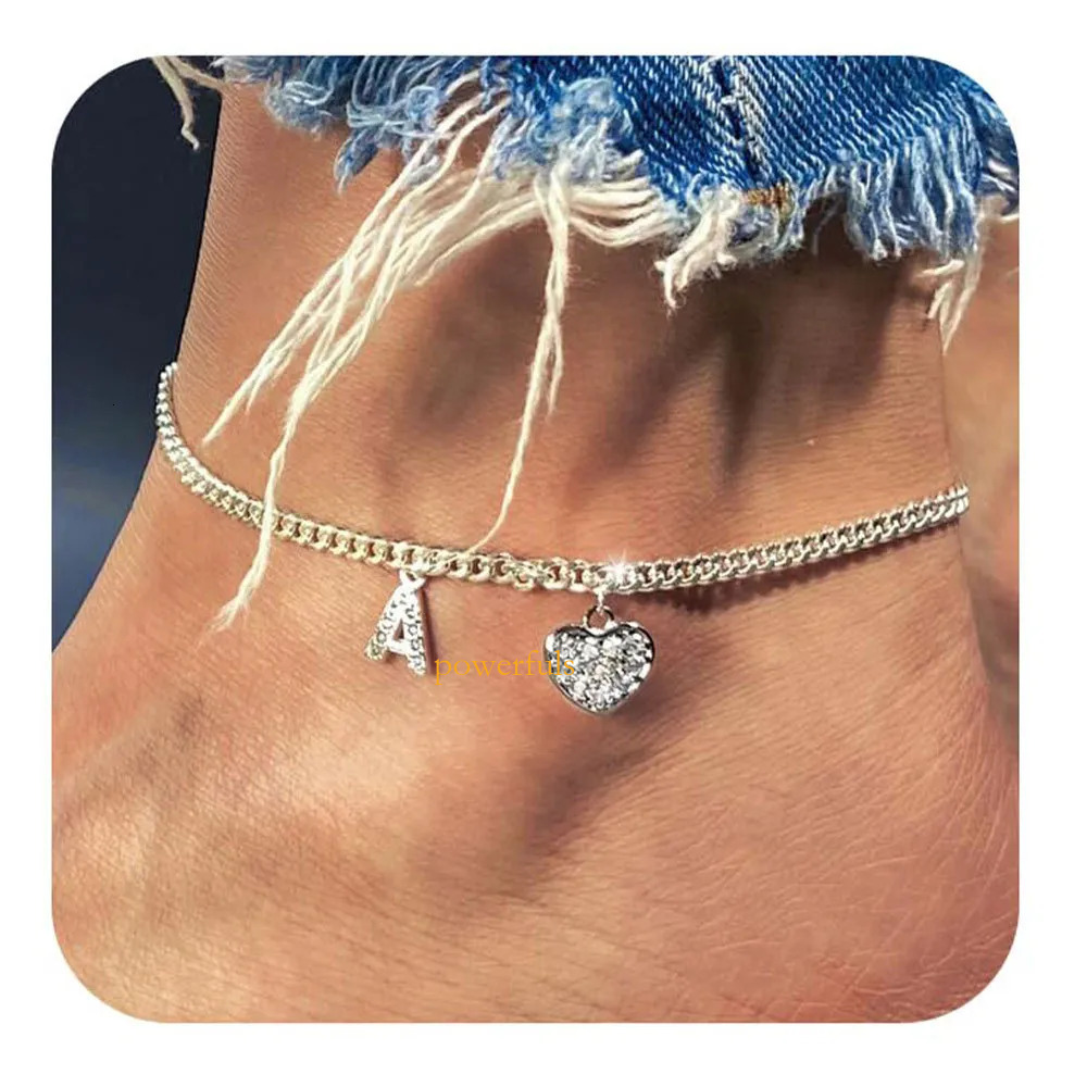 26 Initial Stainless Steel Anklet For Women Crystal Letter Heart Silver Color Chain Ankle Bracelet Summer Jewelry Accessories