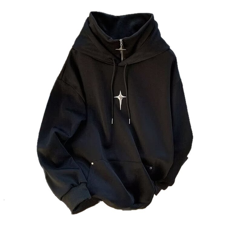 Stylish Designer Hoodie High-neck Solid Color Hooded Sweatshirt For Men And Women Trendy Loose-fitting Couple's Casual Shirt Retro Hooded Jacket