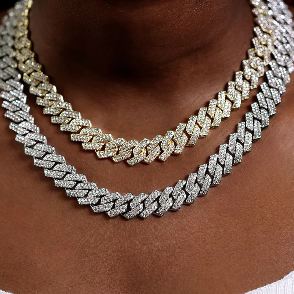 20-Inch Double-Drain Cuban Chain Unisex Ice-Frozen Edition Sparkling Diamond-Shaped Hip-Hop Style Cuban Necklace Jewelry 260304