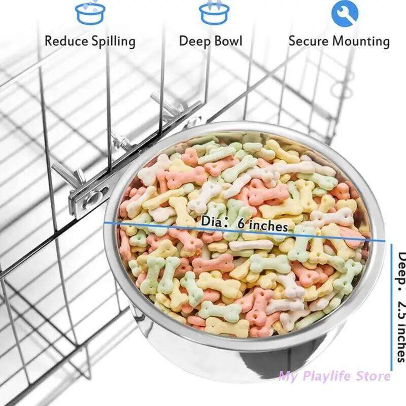Pet Can Hang Stationary Cage Stainless Steel Dog Cats Hanging Bowls Durable Puppy Kitten Feeder Water Food Bowl 26Y0312