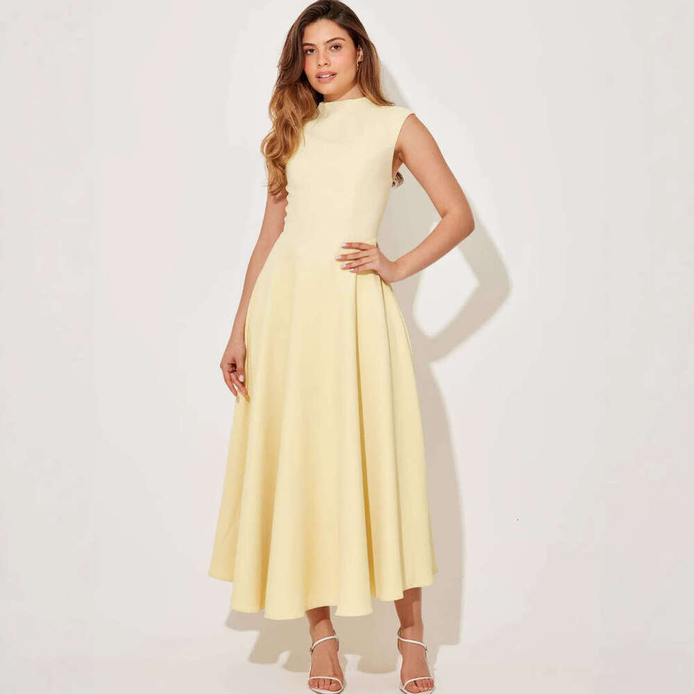 2025 New European American Style Cross-Border French Women's Solid Color High-End Simple and Elegant Lady's Dress