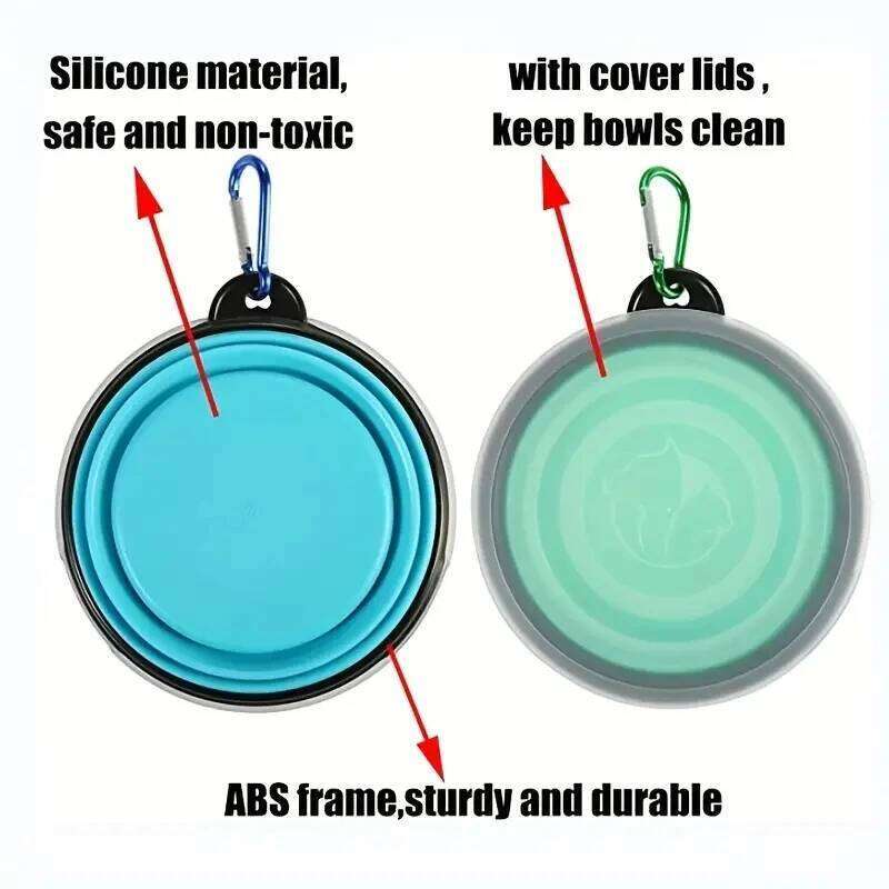 2 Pack Portable Collapsible Dog Bowl Cover Travel-Friendly Waterand Food Dish with Lid 26Y0312