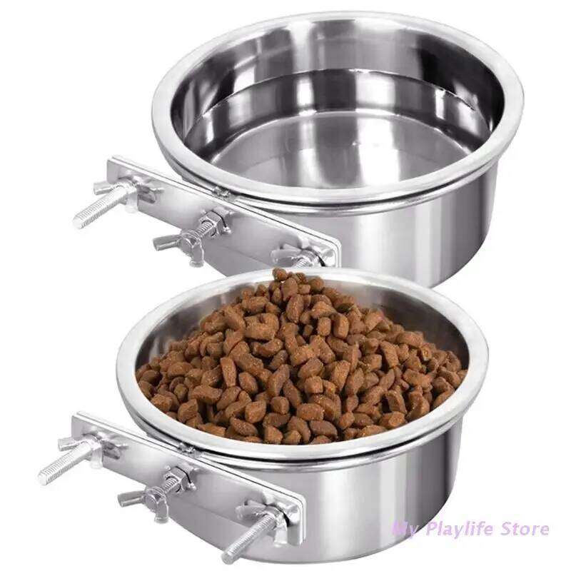 Pet Can Hang Stationary Cage Stainless Steel Dog Cats Hanging Bowls Durable Puppy Kitten Feeder Water Food Bowl 26Y0312