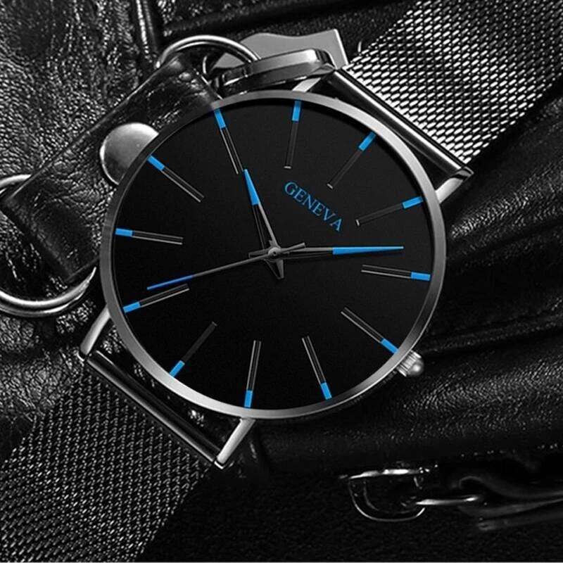 Stainless Steel Mesh Belt Quartz for Men Minimalist Ultra Thin Clock Fashion Men's Sports Leather Watch relogio masculino