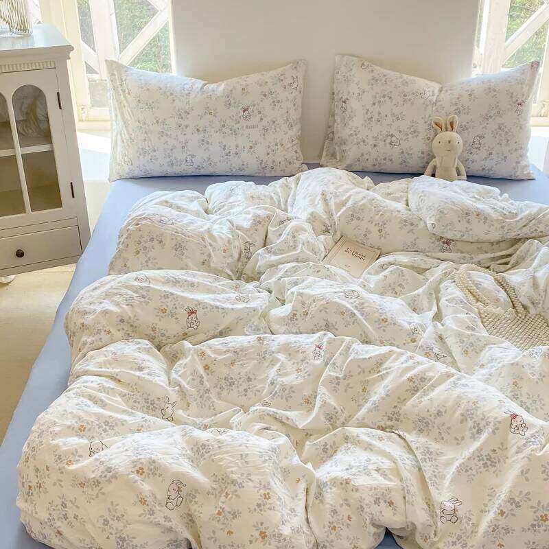 Cute Cartoon Rabbit Bedding Simple Duvet Cover Linen Bed Sheets Set Pillowcase Single Twin Double Queen Size Home Decor H260312