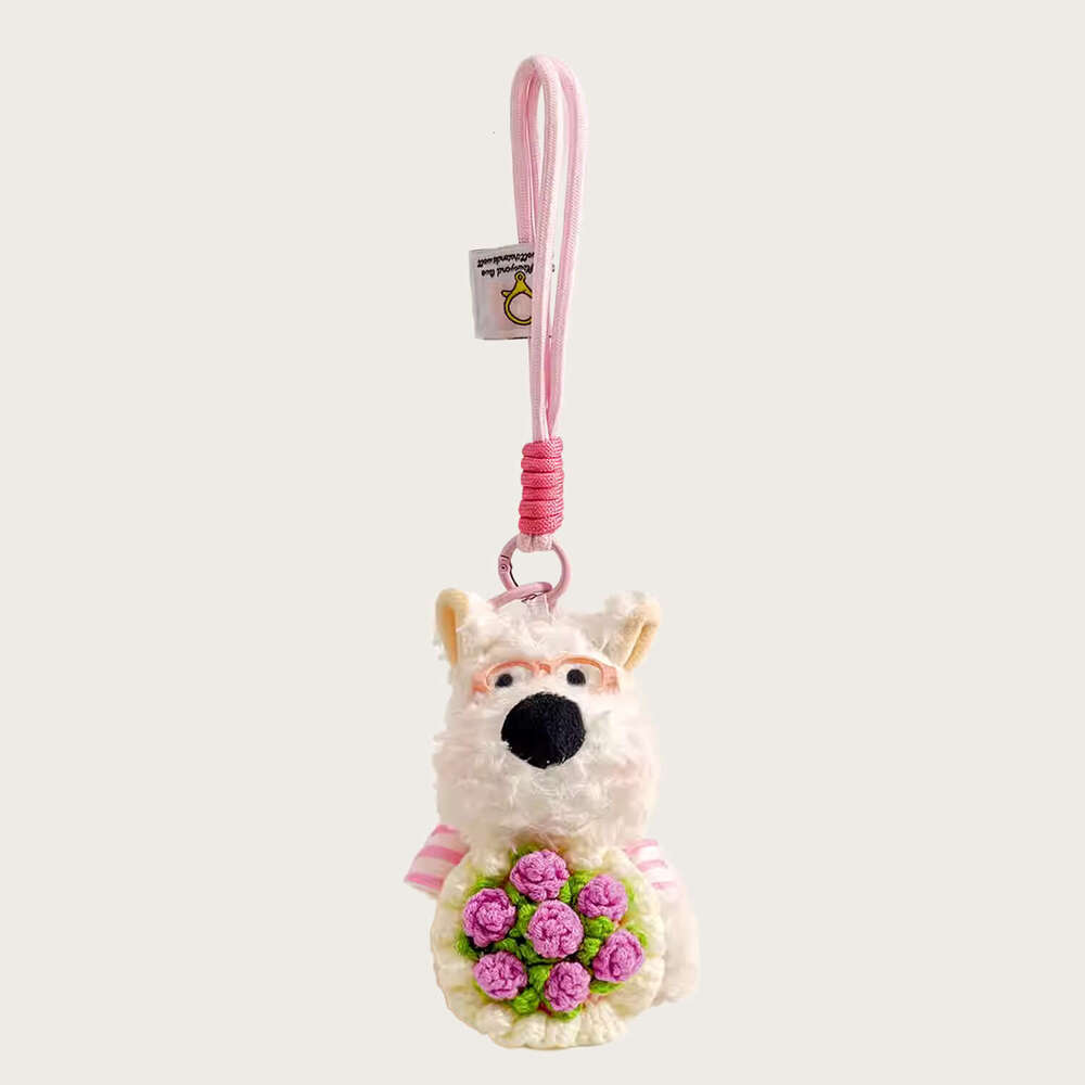 2025 New Plush Bouquet West Highland Dog Bag Pendant Cute Car Keychain Decoration for Girls