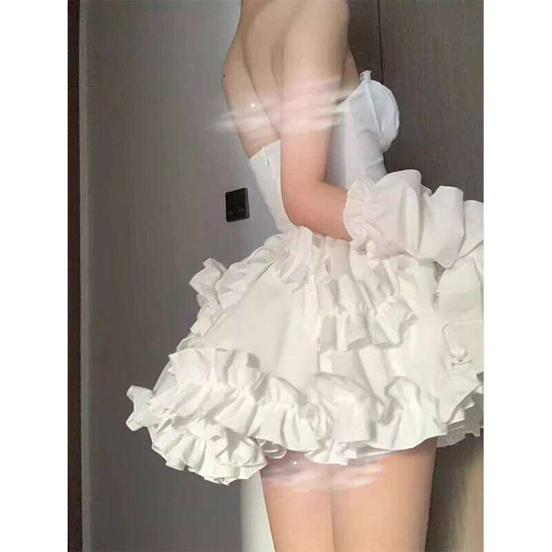 Elegant White Mini Dress Women Fashion Party Prom Luxury Strapless Dresses Summer Korean Sexy Ruffles Backless Bodycon Vestidos C260311