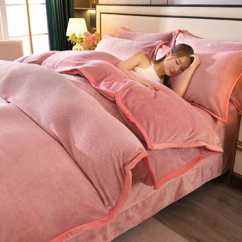 2025 new light high gram weight carved milk fleece bed sheet four-piece set thickened warm bedding winter H260312