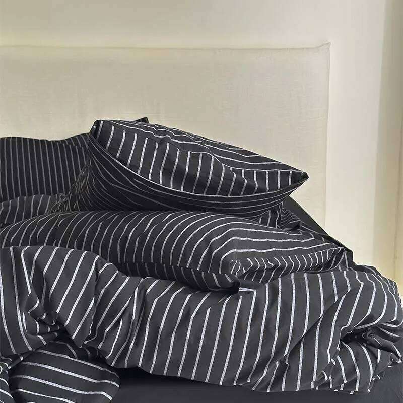 Bedding 100%Cotton Simple Black Stripe Duvet Set Single Full Double Queen King Nordic Quilt Cover Bed Sheet Pillowcase H260312