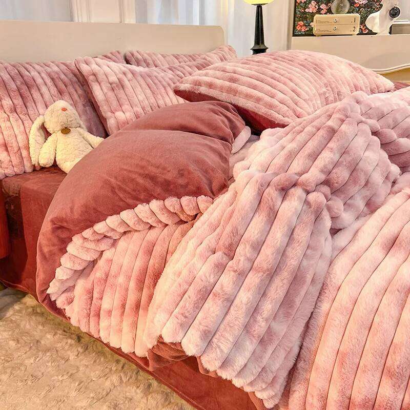 2025 new light thickened rabbit milk velvet four-piece winter warm quilt cover bed sheet bedding H260312