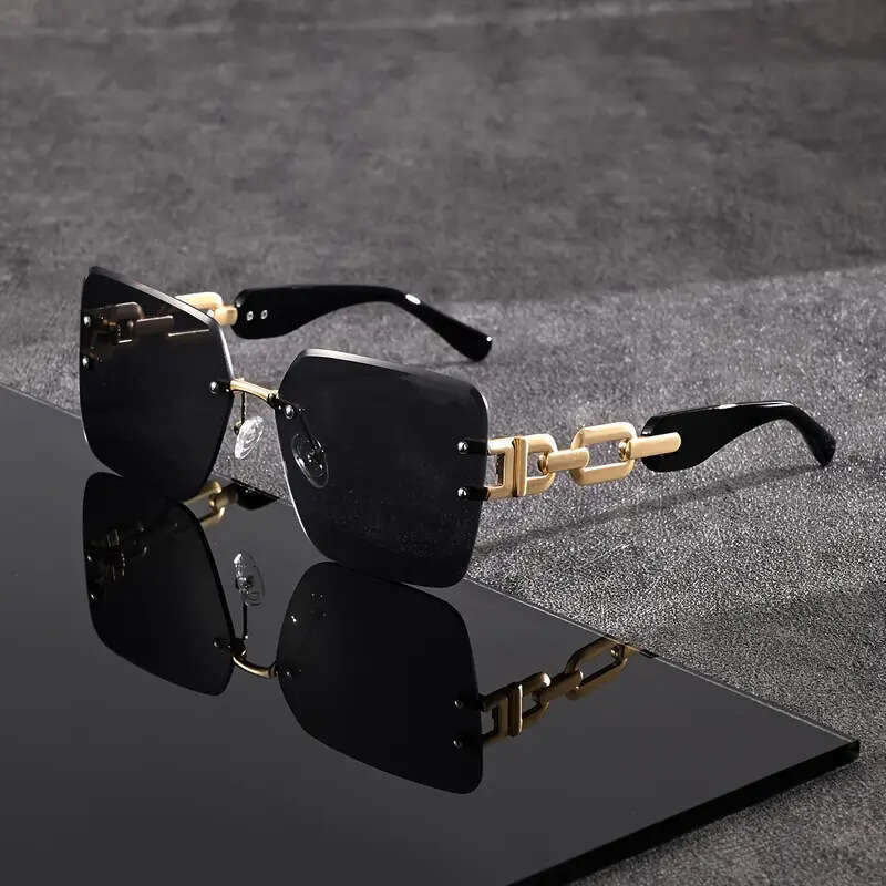New Square Frameless Cut-Edge Suglasses Cross-Border Europea America Me Ad Wome, Suitable For Drivig, Su Protectio, Outdoor Use, Tredy With Metal