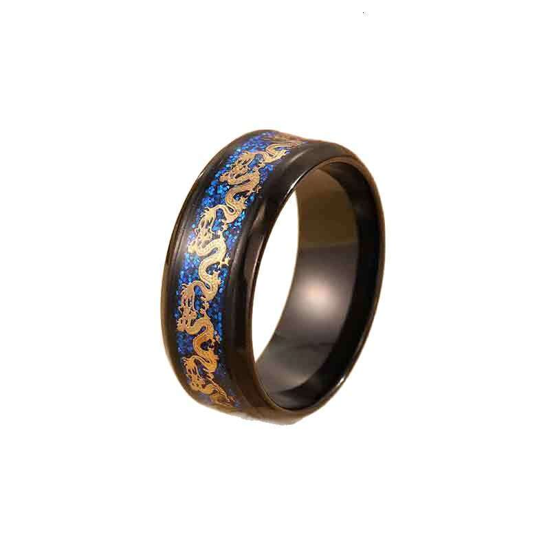 Stainless steel pattern men's retro ring, non-fading Chinese dragon arabesque closed ring jewelry wholesale