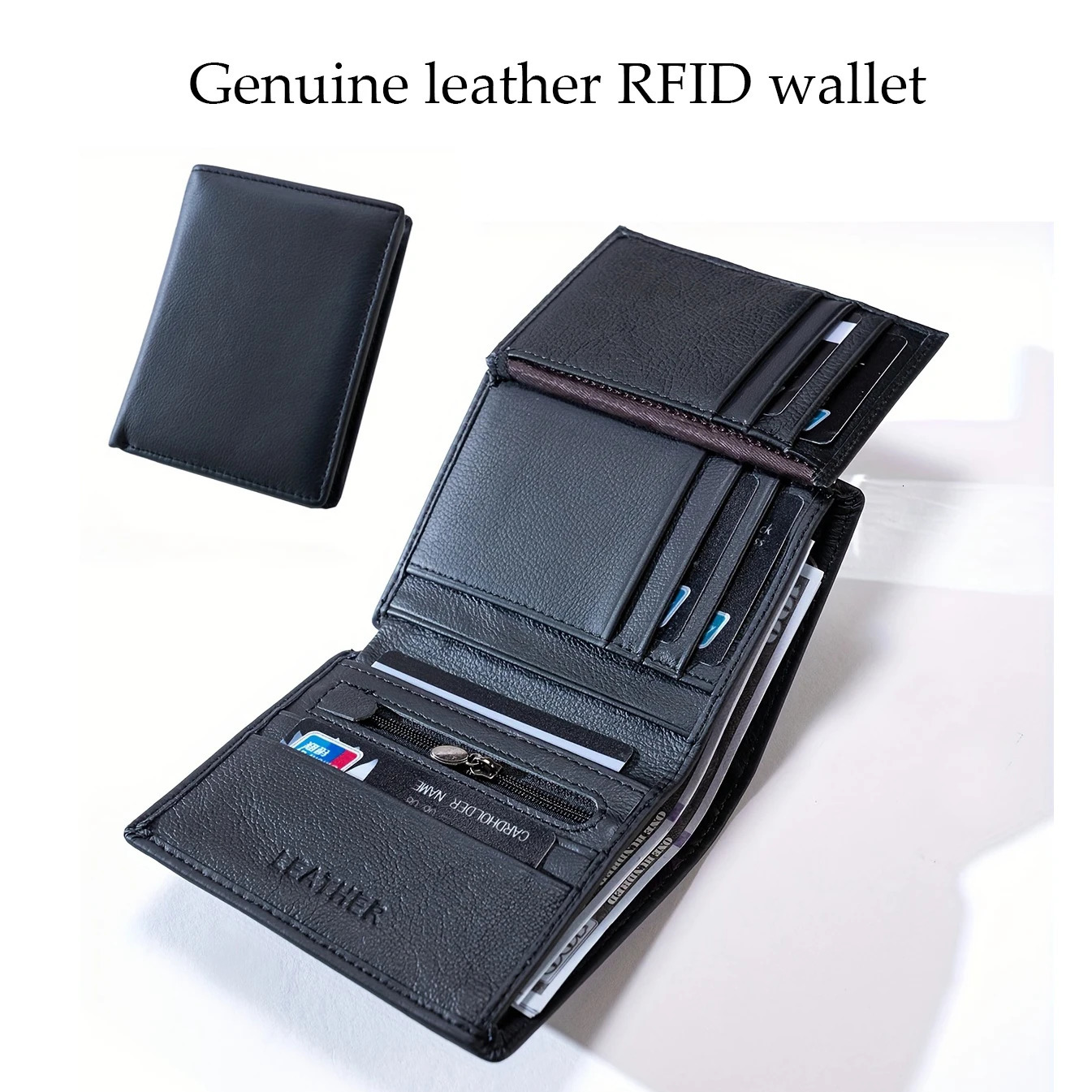 men wallet Genuine Leather Wallets For Men zipper Purse Vertical Business Wallets RFID anti-theft Credit Card Holder Money Bag 260304