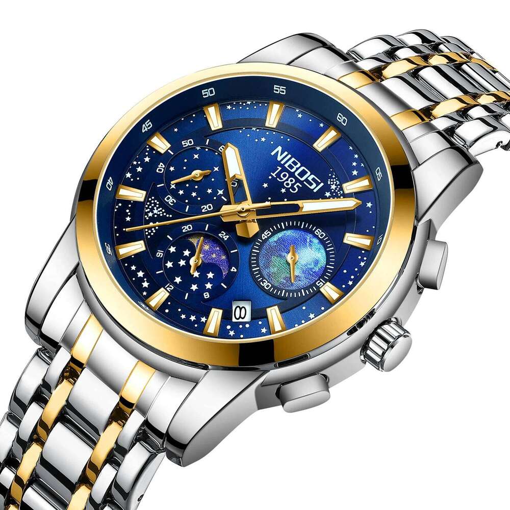NIBOSI Moon Mens Quartz Watches Top Brand Luxury Luminous For Chronograph Waterproof Date Men Dress Watch Reloj Hombre