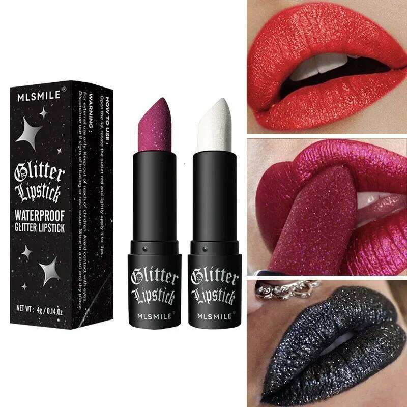MLSMILE Multi-Color Non-stick Cup Matte Lasting Easy Color Black Diamond Lipstick Shimmer Lip Gloss Dark Halloween Look W260311