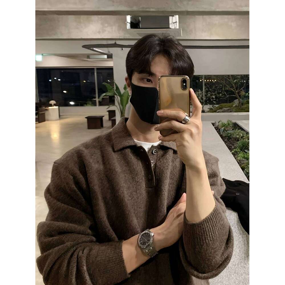 LVLAEA Men's Long Sleeve Shirt Solid Color Lapel Buttonup Collar Fall Winter Loungewear Warm Fashion Loose Fit Old Money Style