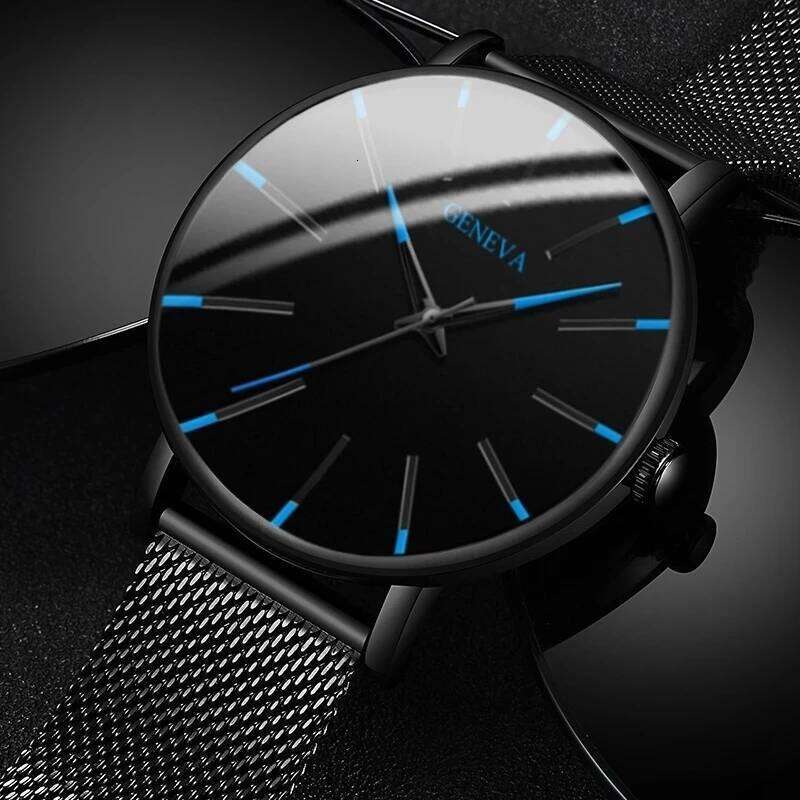 Stainless Steel Mesh Belt Quartz for Men Minimalist Ultra Thin Clock Fashion Men's Sports Leather Watch relogio masculino