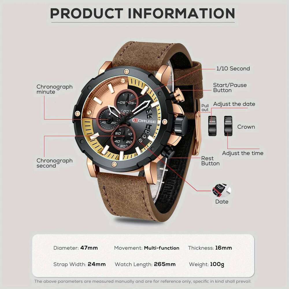 4pcs/set, BORUSE Luxury Watches & Cross Necklace Sets, Mens Quartz Casual Date Watch for Wristwatch Men Gift