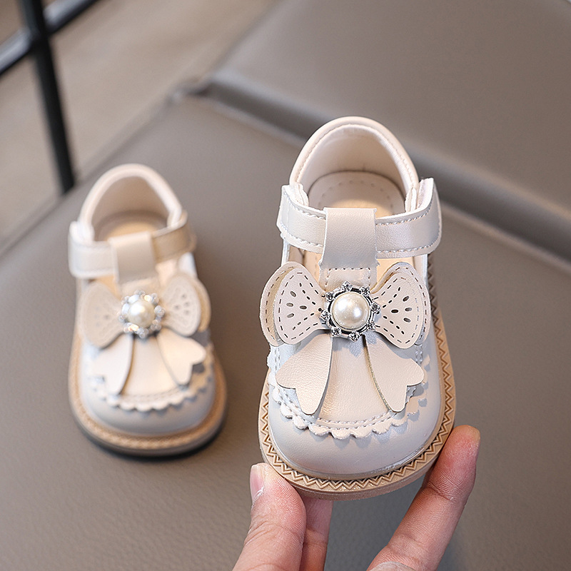 Baby Girls Mary Jane Flats Cute Pearl Bow Non-Slip Toddler Princess Dress Shoes Perla Zapatos Casuales Antideslizantes Free shipping