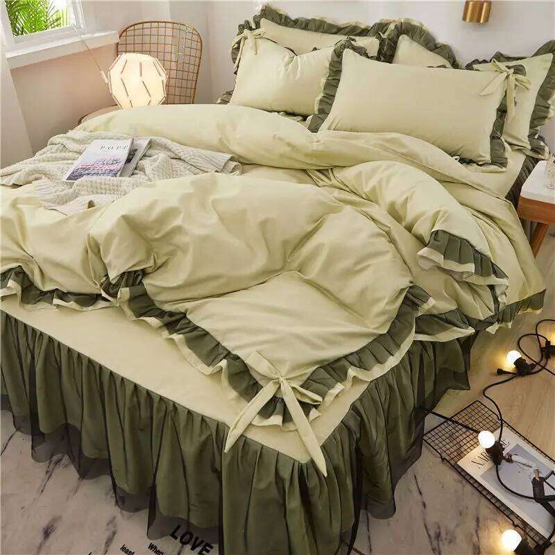 Lace Four Solid Color Girl Skirt Princess Style Bed Duvet Cover Three Piece Set 3pcs 4pcs H260312