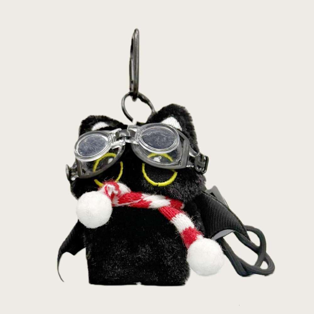 Cute Big-Eyed Devil Little Black Cat Plush Doll Keychain Cartoon Small Toy Pendant Bag Decoration Gift