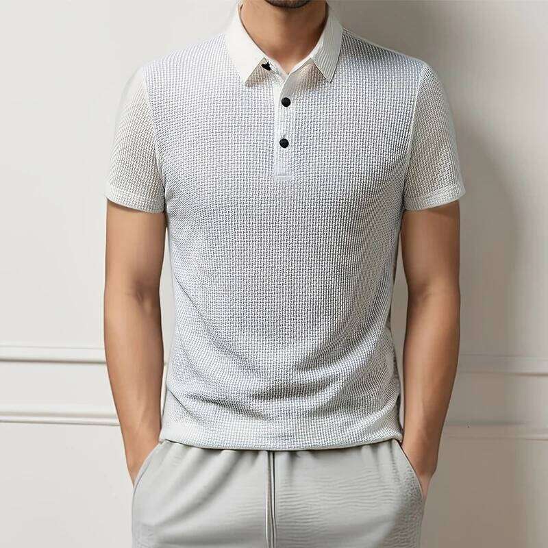 New Men's Business Casual Short Sleeved Bone Flower Solid Color POLO Shirt Fashion Breathable Comfortable Summer Versatile Top 26H0312