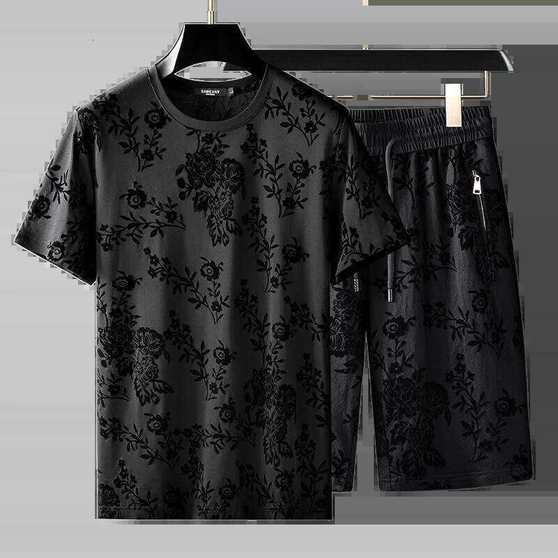 Men's Clothing Summer High Quality Sports Leisure Suit Short-Sleeved Shorts Fashion Brand Printed Two-Piece Set