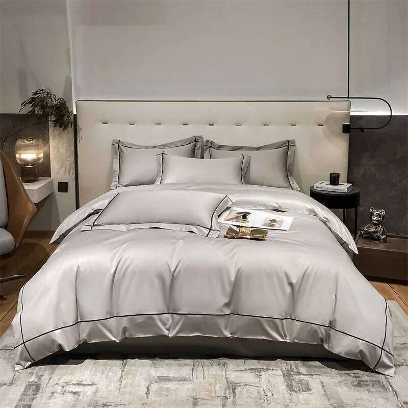 White Egyptian Cotton Bedding Sets Queen King Size Embroidery Duvet Cover Flat/Fitted Sheet Bed Linen Hotel Style Home Textiles H260312