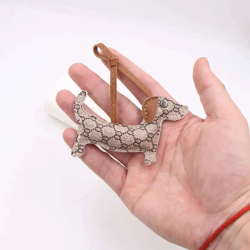 Designer Dachshund Bag Charm, Trendy Monogram Pattern, Leather Knotted Lanyard, 3D Dog Pendant, Bag & Clothing Accessories, Fashion Daily Decor