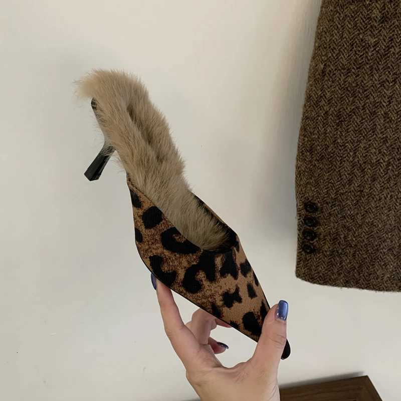 SUOJIALUN 2025 Winter New Women Slipper Fashion Warm Plush Ladies Elegant Slip On Mules Thin High Heel Dress Pumps Shoes K260312